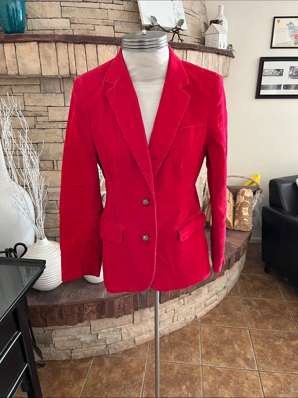 Vintage F.S.A. Collection Red Corduroy Jacket  Suede Elbow Patches S 10 AS IS